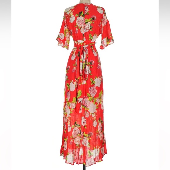 BCBGMaxAzria Flutter Sleeve In Bloom Floral Print Faux Wrap Maxi Dress Size XS - Picture 5 of 8